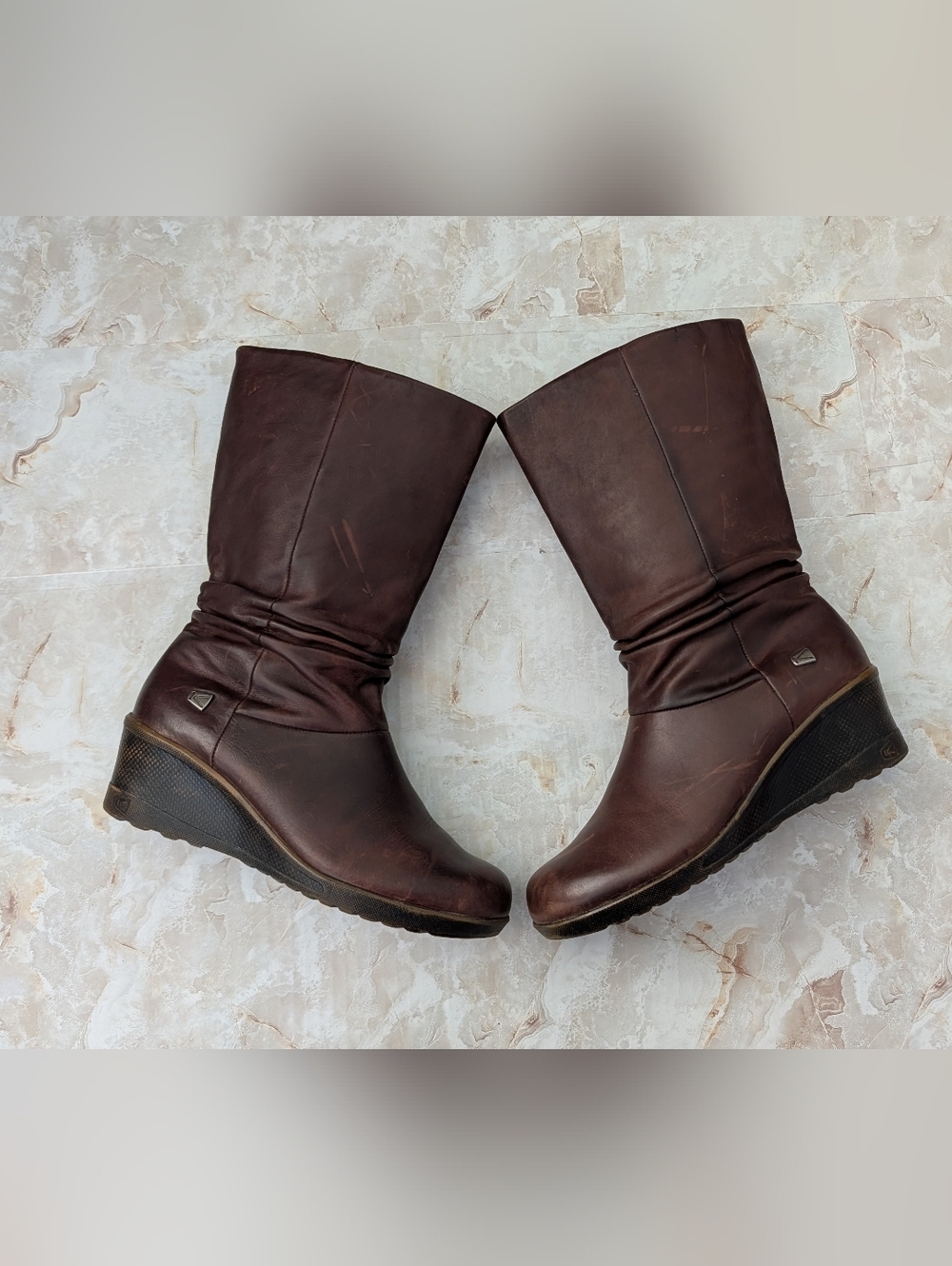 Keen Kate Slouch Women’s Brown Leather Mid Calf Wedge Boots Size US 9 - Picture 10 of 15